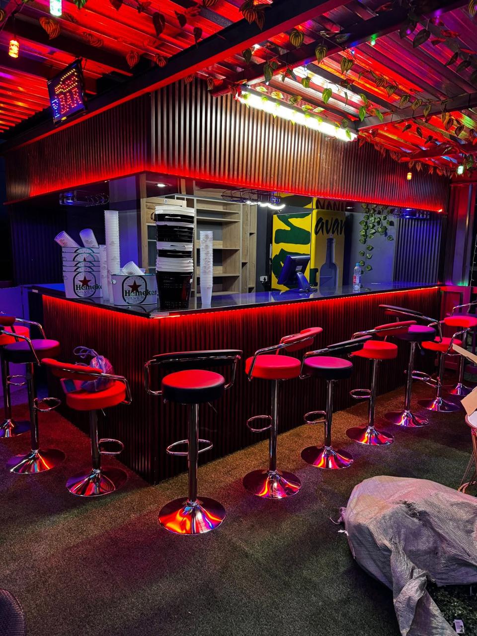 Premium bar counter with professional lighting at Magopane